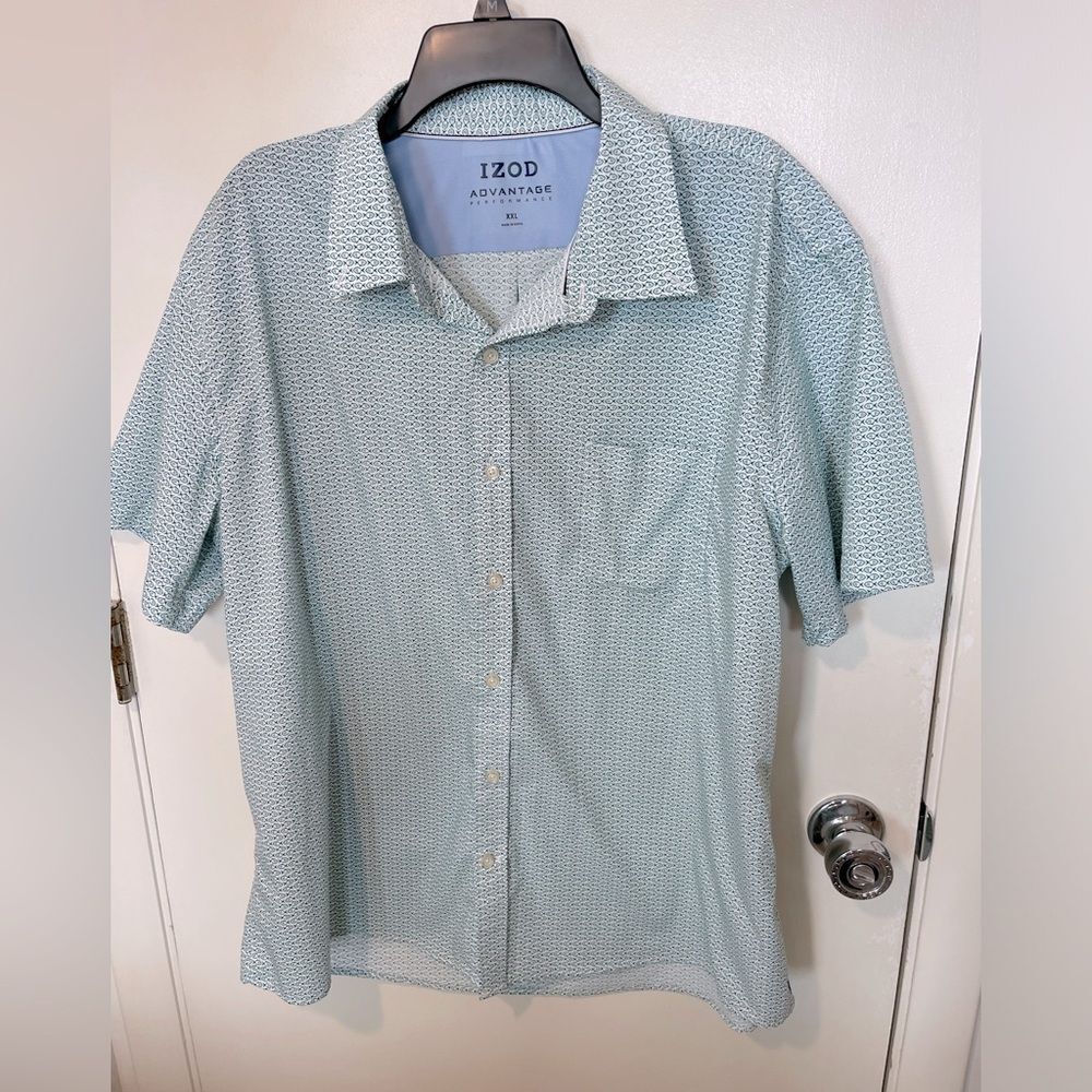 Izod mens green white Advantage Perf short-sleeve button-down shirt sz XXL golf